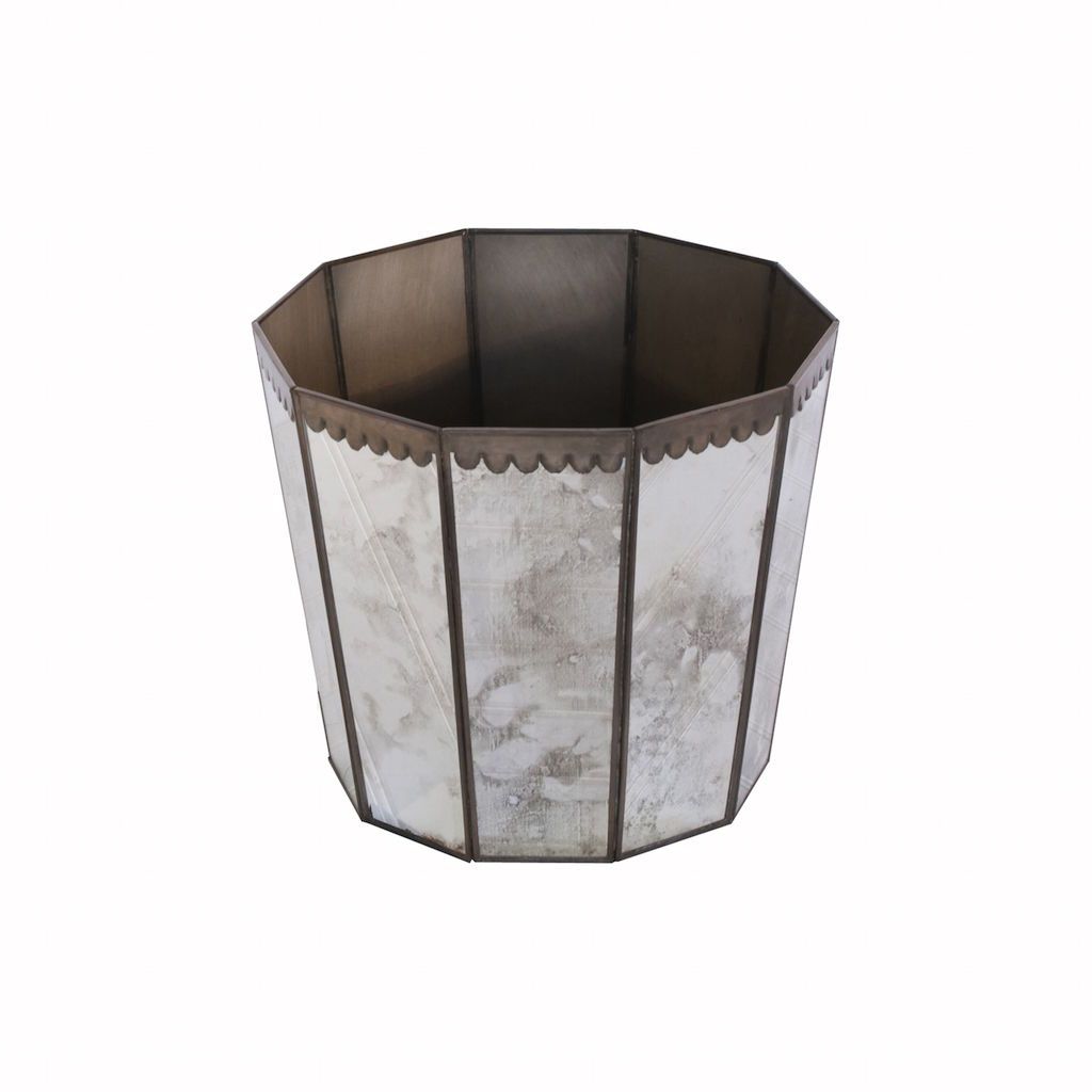 Antique Mirror Hexagonal Wastebasket by Worlds Away | Fig Linens 