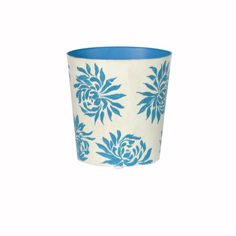 Worlds Away Dahlia Turquoise & Cream Wastebasket | Fig Linens