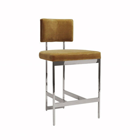 Worlds Away - Baylor Nickel & Camel Velvet Counter Stool | Fig Linens