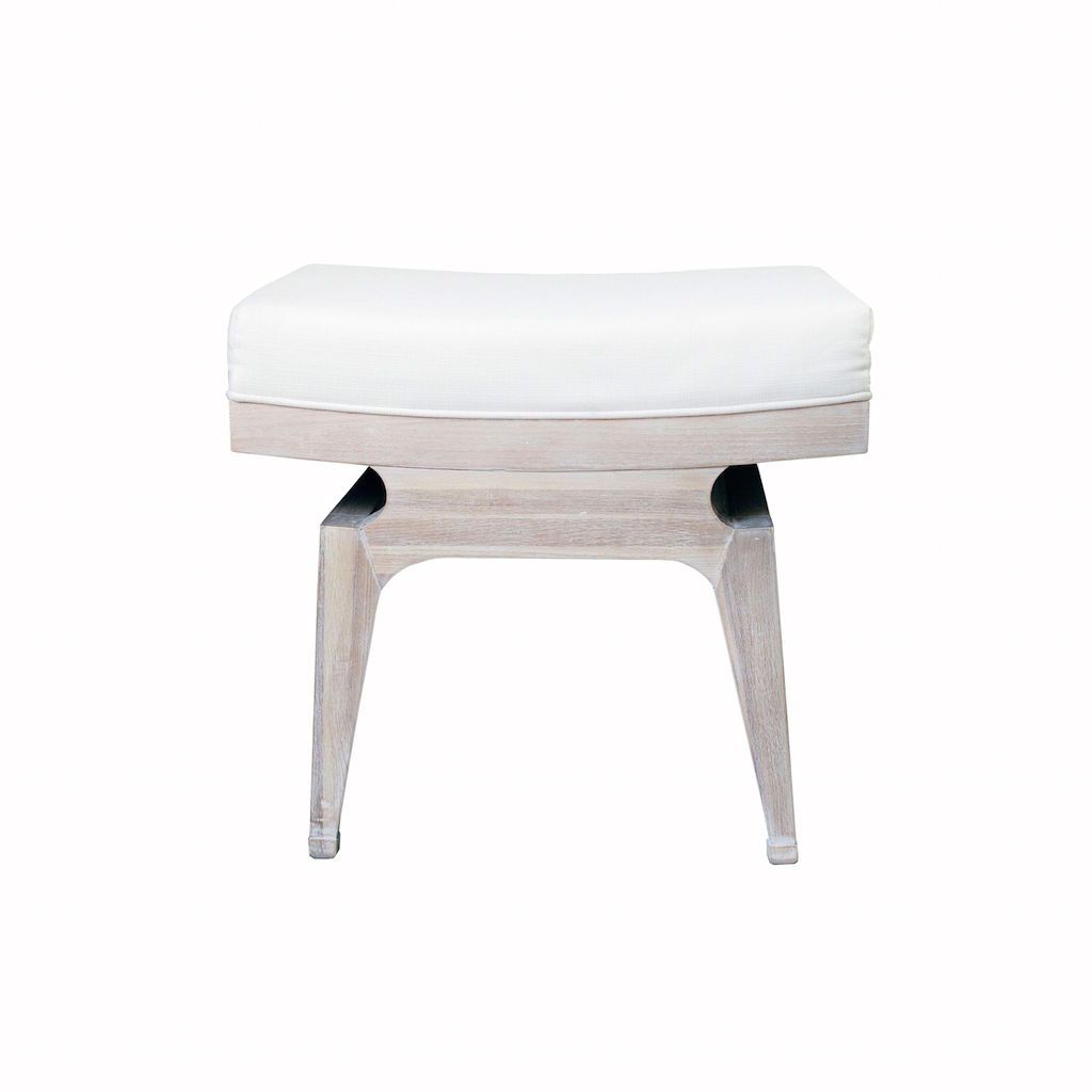 Fergie Cerused Oak & White Linen Stool by Worlds Away | Fig Linens