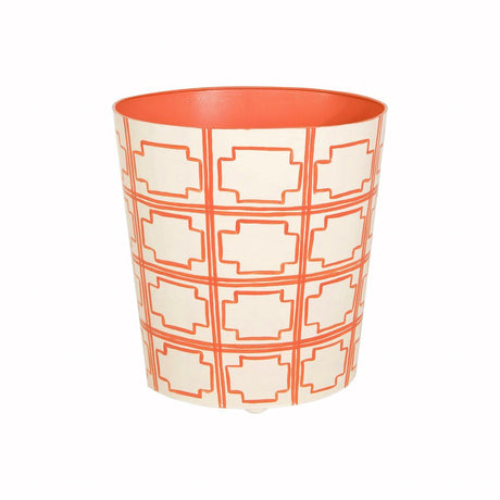 Worlds Away - Oval Wastebasket with Cream & Orange Squares | Fig Linens