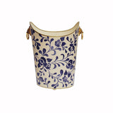 Fig Linens - Worlds Away - Navy & White Wastebasket with Lion Handles