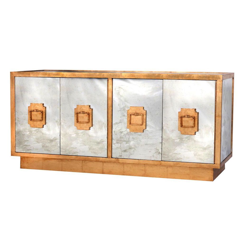 Worlds Away - Ponti Gold Leaf & Antique Mirror Entertainment Center | Fig Linens