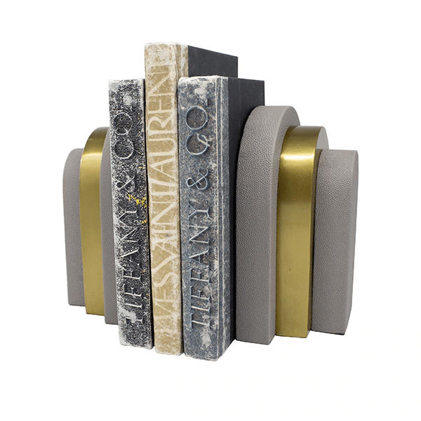 Worlds Away - Hart Antique Brass & Grey Shagreen Bookends | Fig Linens and Home