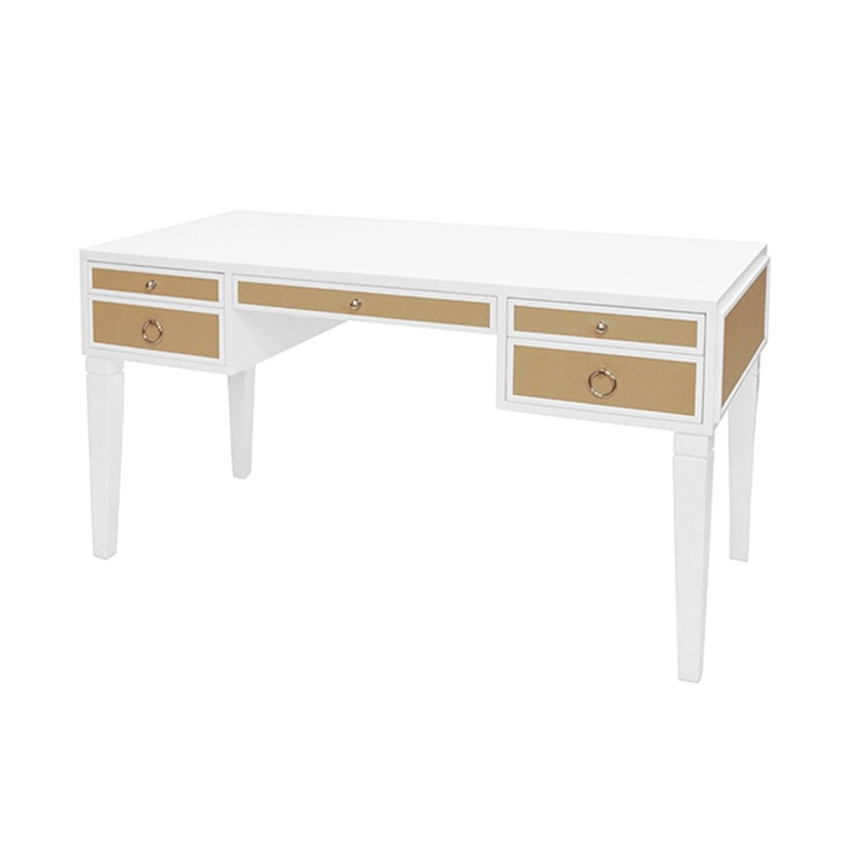 Fig Linens - Heidi White Lacquer & Grasscloth Desk with Nickel Hardware - Angle