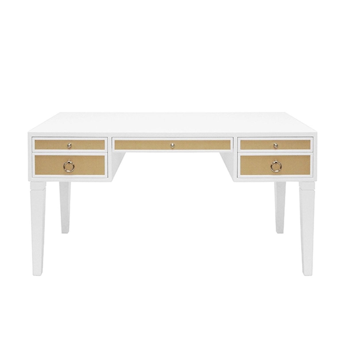 Fig Linens - Heidi White Lacquer & Grasscloth Desk with Nickel Hardware