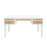 Fig Linens - Heidi White Lacquer & Grasscloth Desk with Nickel Hardware