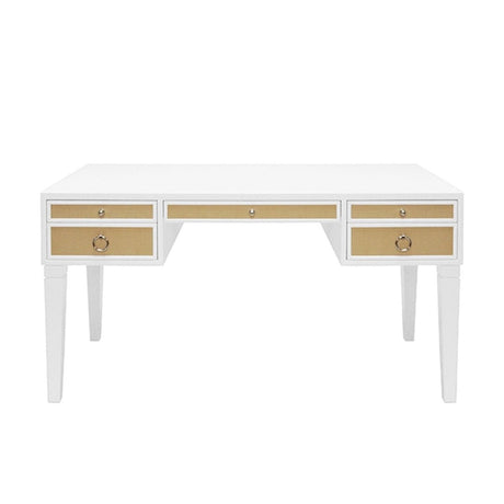 Fig Linens - Heidi White Lacquer & Grasscloth Desk with Nickel Hardware