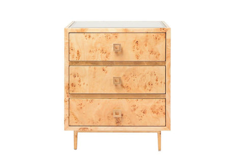 Hyde 3 Drawer Burl Wood Side Table by Worlds Away | Fig Linens