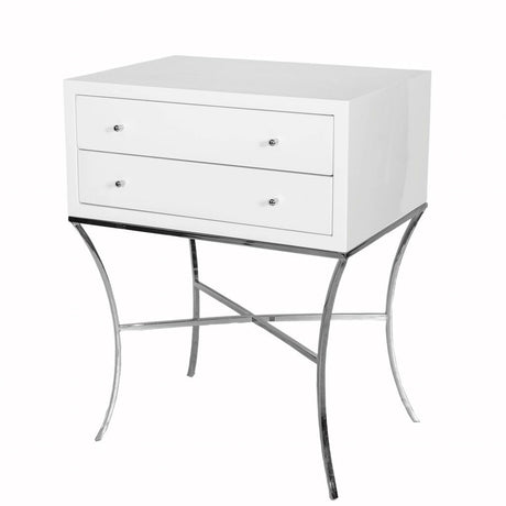 Worlds Away Elena White & Nickel 2-Drawer Side Table | Fig Linens