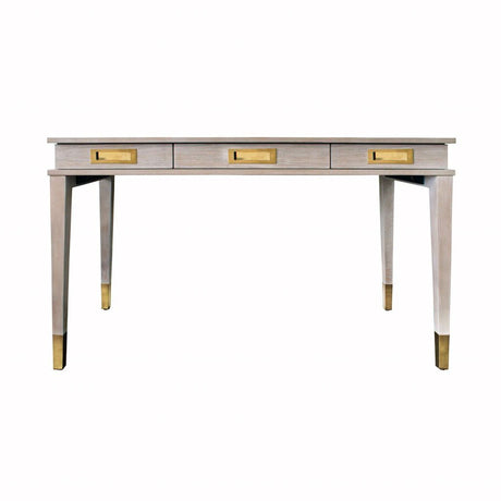 Plato Cerused Oak & Brass 3 Drawer Desk by Worlds Away | Fig Linens