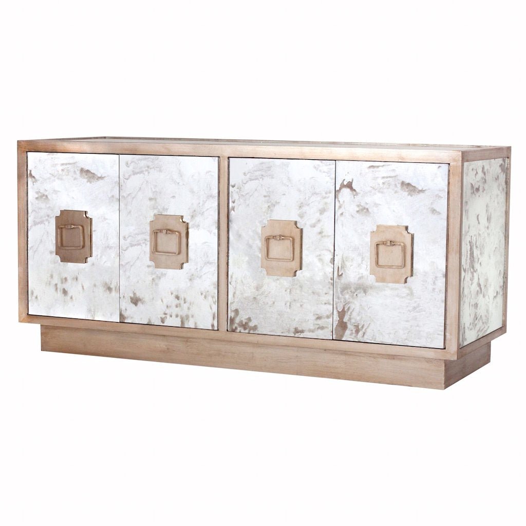 Worlds Away - Ponti Silver Leaf & Antique Mirror Entertainment Center | Fig Linens