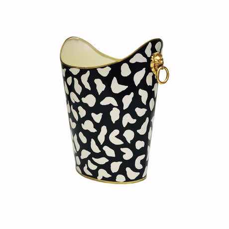 Worlds Away - Black & Cream Wastebasket with Lion Handles | Fig Linens