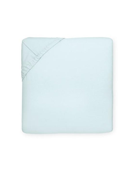 Fitted Sheet - Sferra Celeste Aquamarine Cotton Percale - Aqua Bed Sheet at Fig Linens and Home