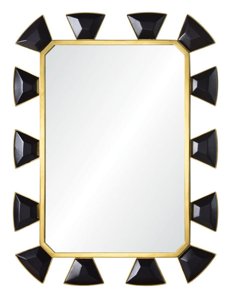 Black Leather Baguette and Brass  Accent Wall Mirror by Celerie Kemble | Fig Linens