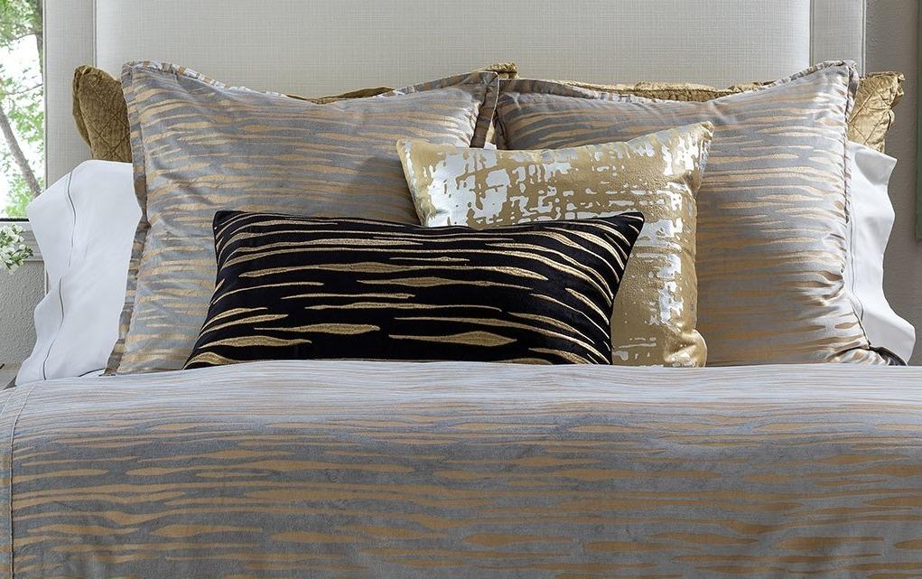 Zara Metallic Pillow in Black shown with Zara Velvet Bedding in Grey | Lili Alessandra