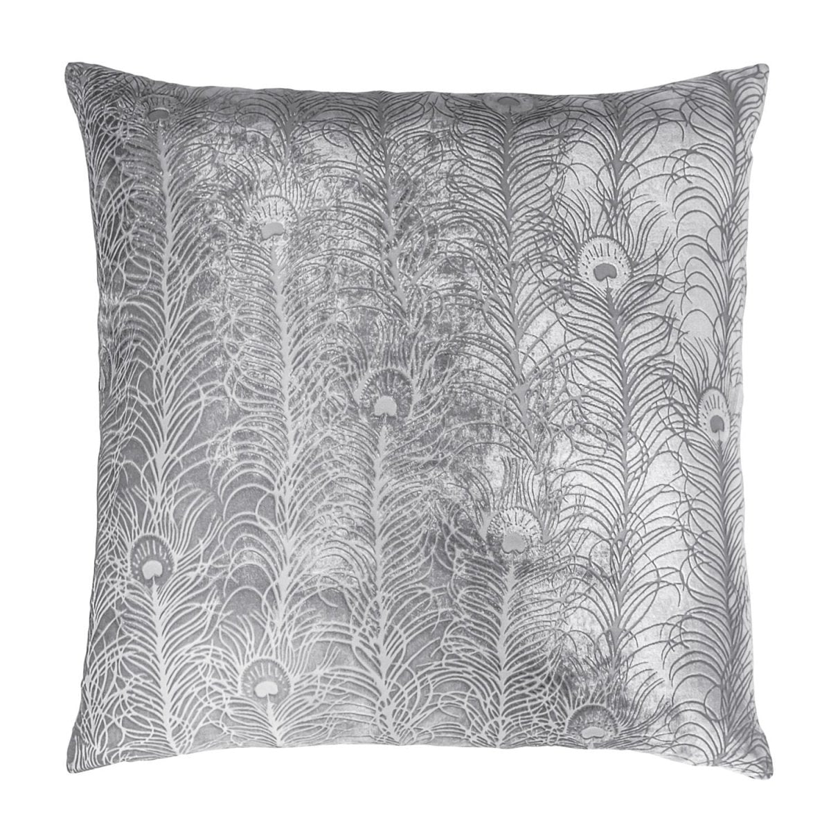 Fig Linens - Silver Gray Peacock Feather Decorative Pillow by Kevin O'Brien Studio