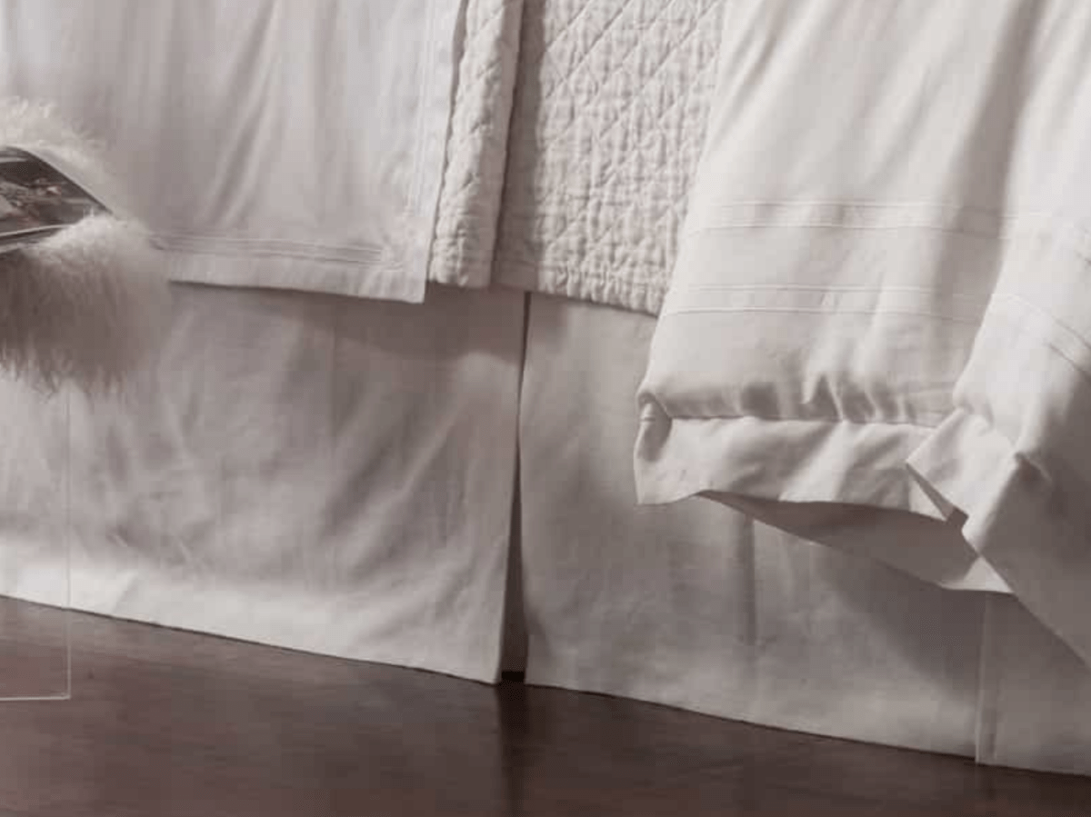 Lili Alessandra Casablanca White Linen Tailored Bed Skirt