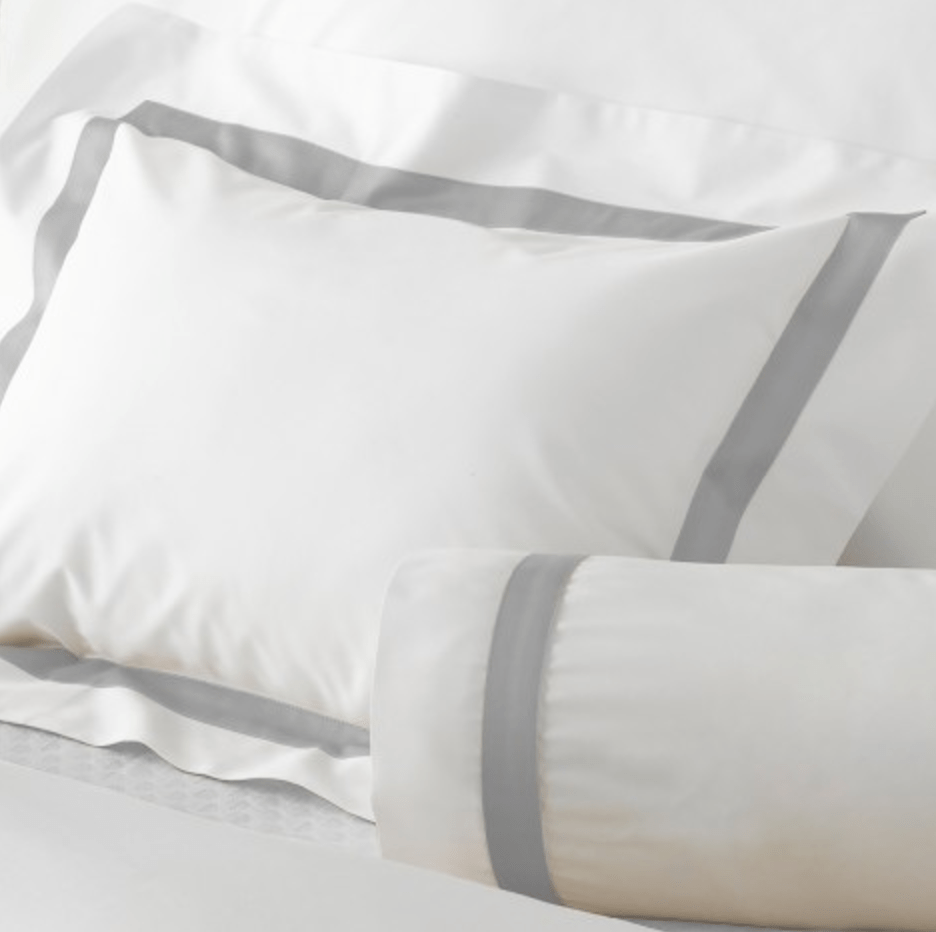 Lowell Silver on white percale - Matouk - Fig Fine Linens