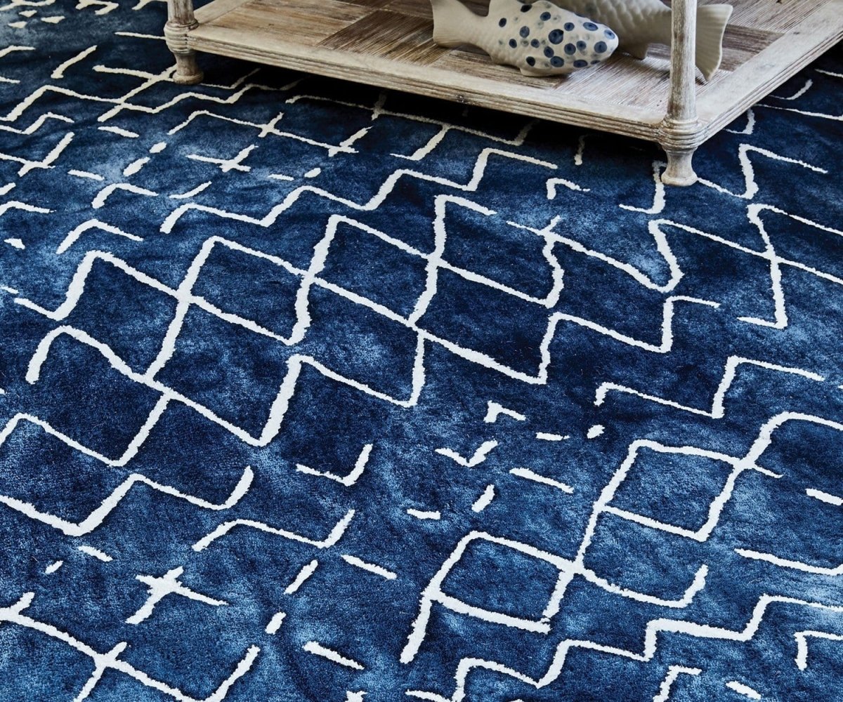 Mariah Indigo Wool Rug - Detail View of Rug Pattern - William Yeoward at Fig Linens