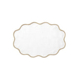 Matouk Placemat - Scallop Edge Oval Placemat in White with Oat Trim