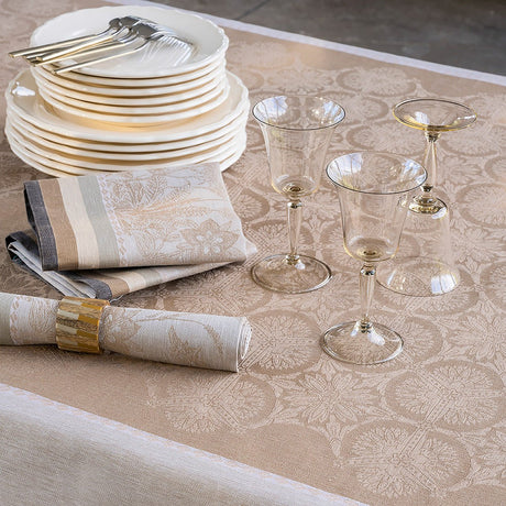 Instant Bucolique Beige Napkin by Le Jacquard Français folded on table