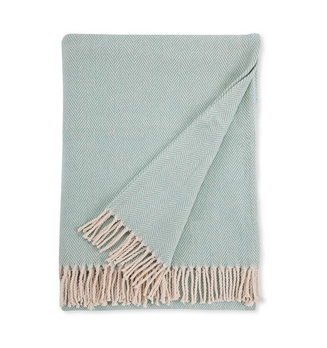 Sferra - Fig Linens - Aqua blue cotton throw with fringe