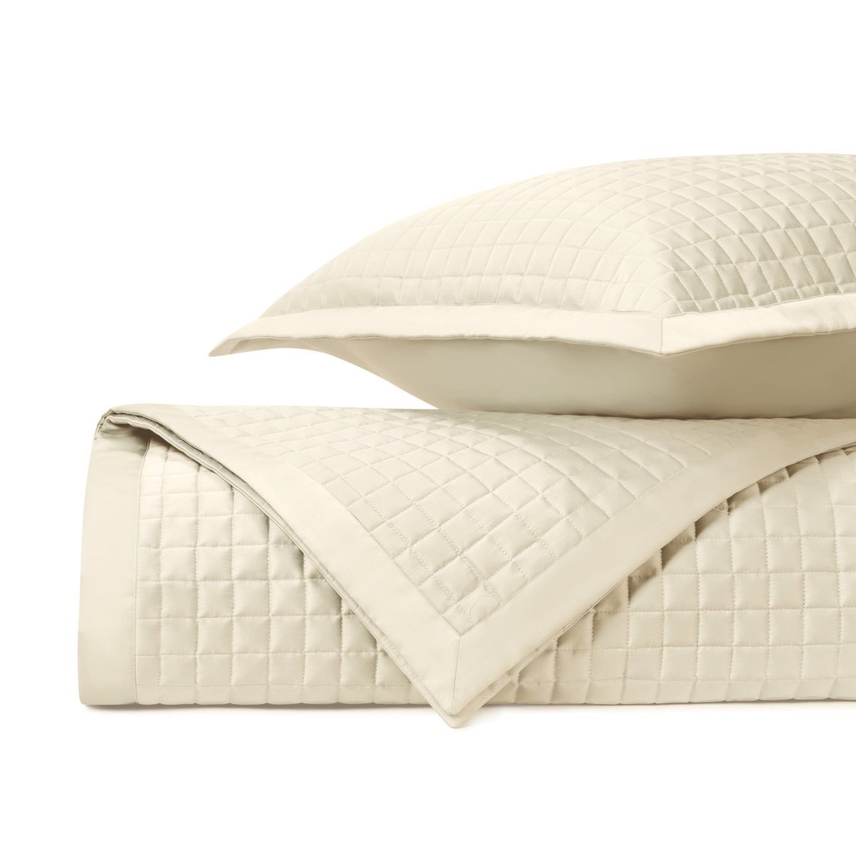 TIME SQUARE Quilted Coverlet in Ivory by Home Treasures at Fig Linens and Home