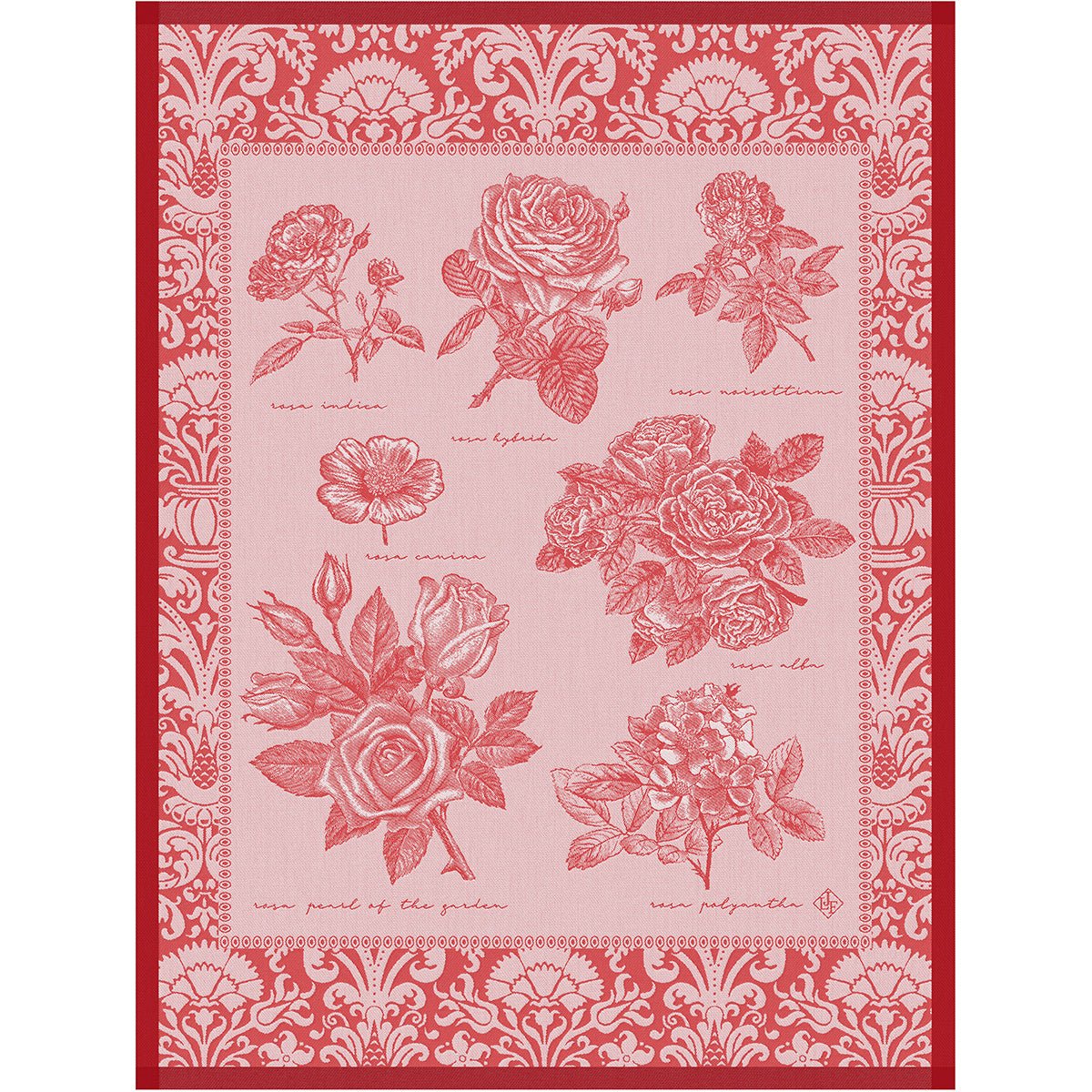 Jardin Des Roses Red Tea Towel by Le Jacquard Français