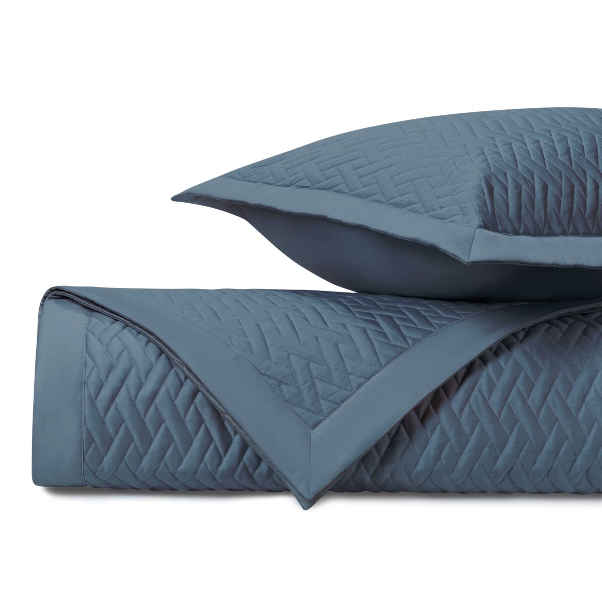 VISCAYA Quilted Coverlet in Slate Blue by Home Treasures at Fig Linens and Home