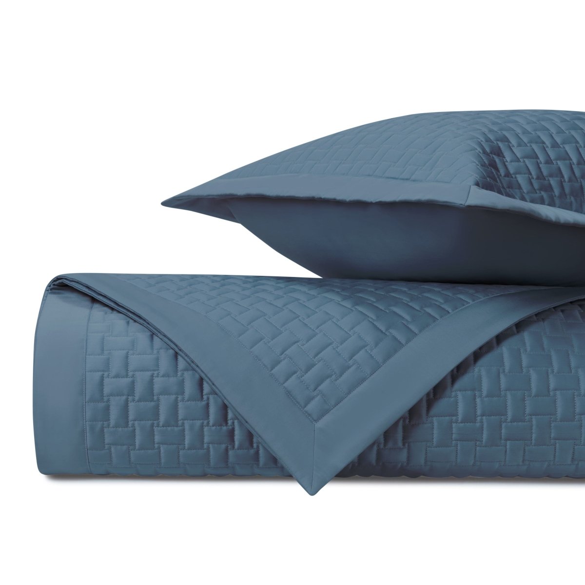 WICKER Quilted Coverlet in Slate Blue by Home Treasures at Fig Linens and Home