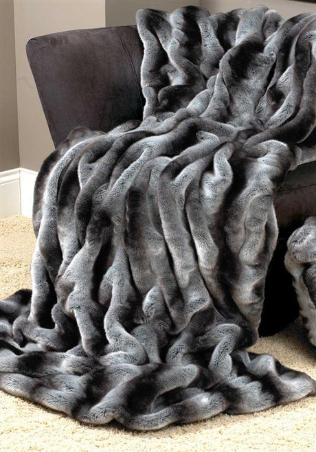 Grey Chinchilla Couture Faux Fur Throw Blanket - Fabulous Furs at Fig Linens and Home - Chair