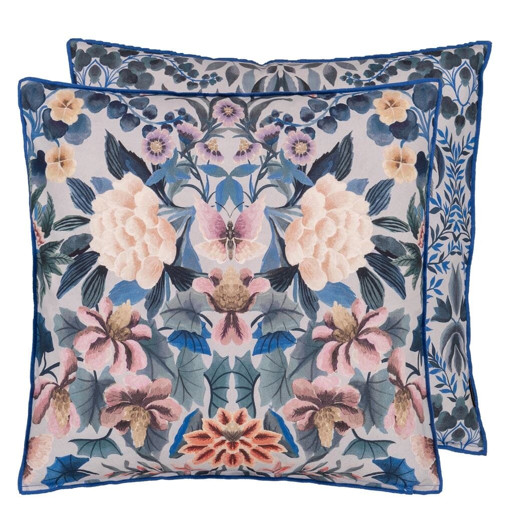 Ikebana Damask Slate Blue Throw Pillow by Designers Guild - Fig Linens and Home - Full View