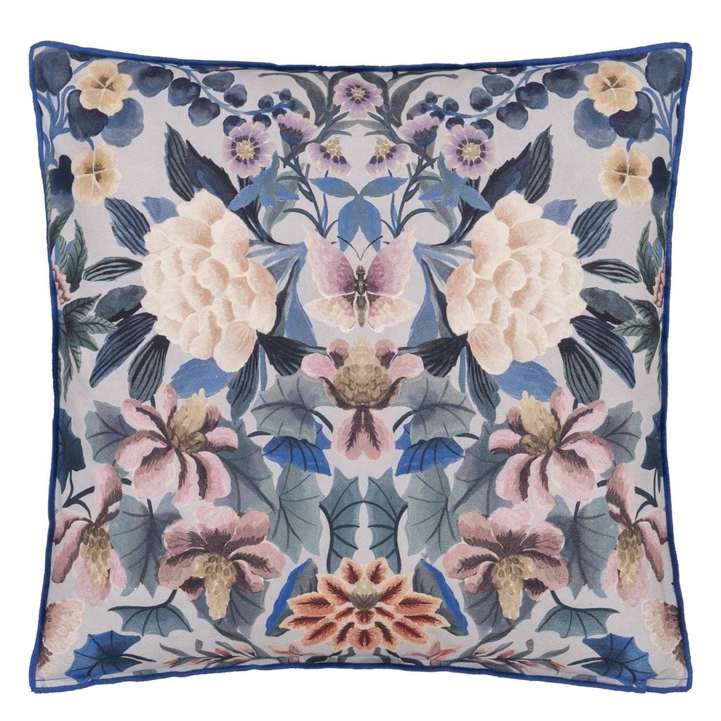 Ikebana Damask Slate Blue Throw Pillow by Designers Guild - Fig Linens and Home - Front