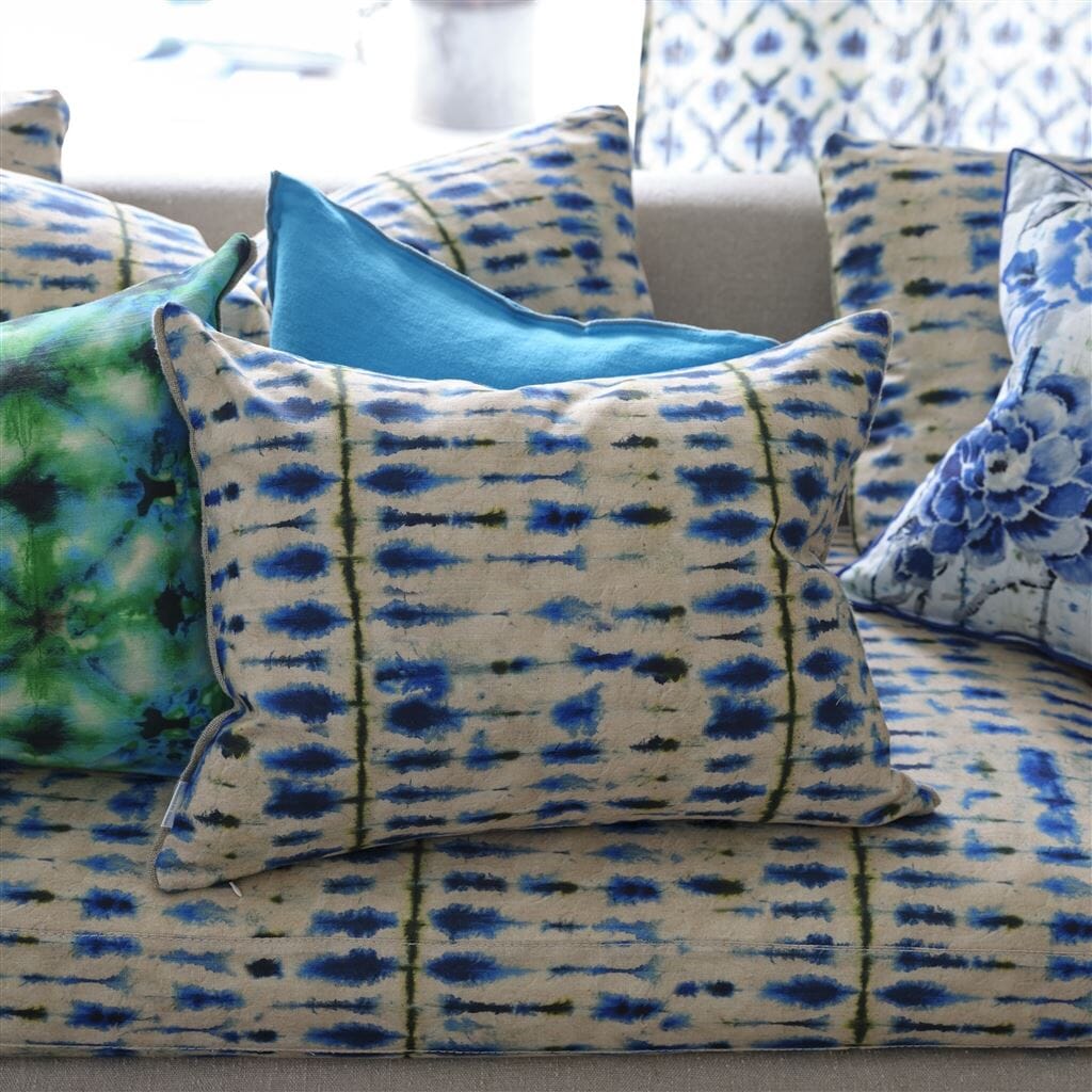 IKAT Cushions, Pale Blue Pom Pom Cushions, Cushion Cover, Cushions