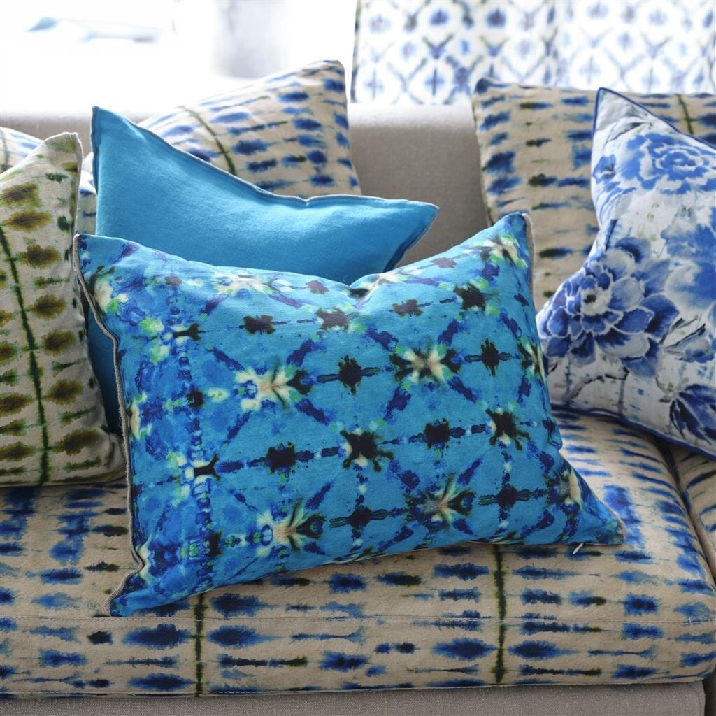 IKAT Cushions, Pale Blue Pom Pom Cushions, Cushion Cover, Cushions