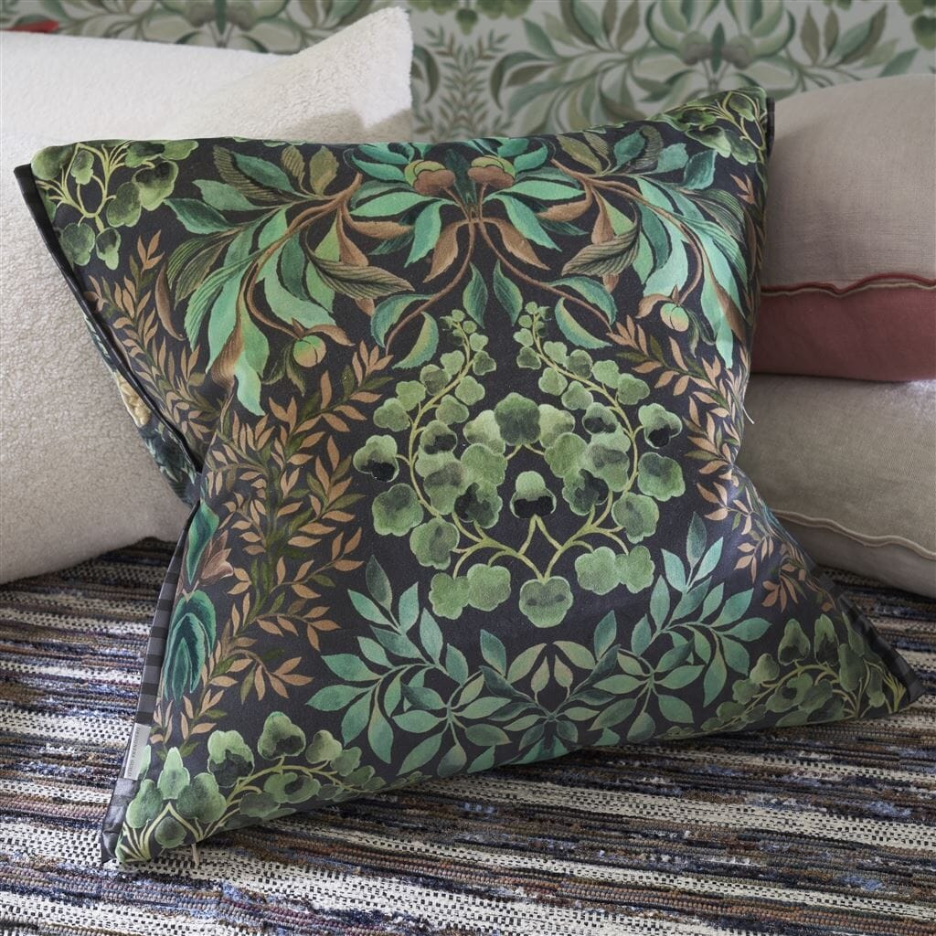 Ikebana Damask Graphite Throw Pillow by Designers Guild - Fig Linens and Home - Lifestyle 4