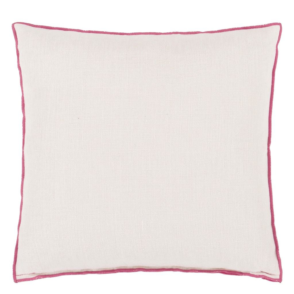 Brera Lino - Alabaster with Fuchsia overlocked edge - Cushion - 17" x 17"