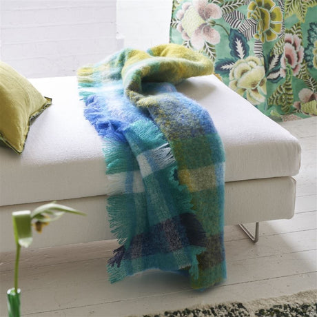 Throw Blanket - Fontaine Cobalt Throw - Designers Guild at Fig Linens and Home 14