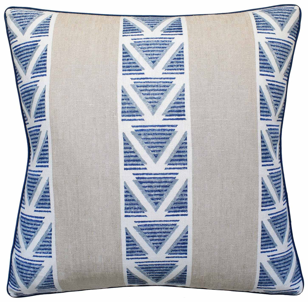 Burton Stripe Linen &amp; Navy - Ryan Studio Throw Pillow - Thibaut Fabrics Decorative Pillow