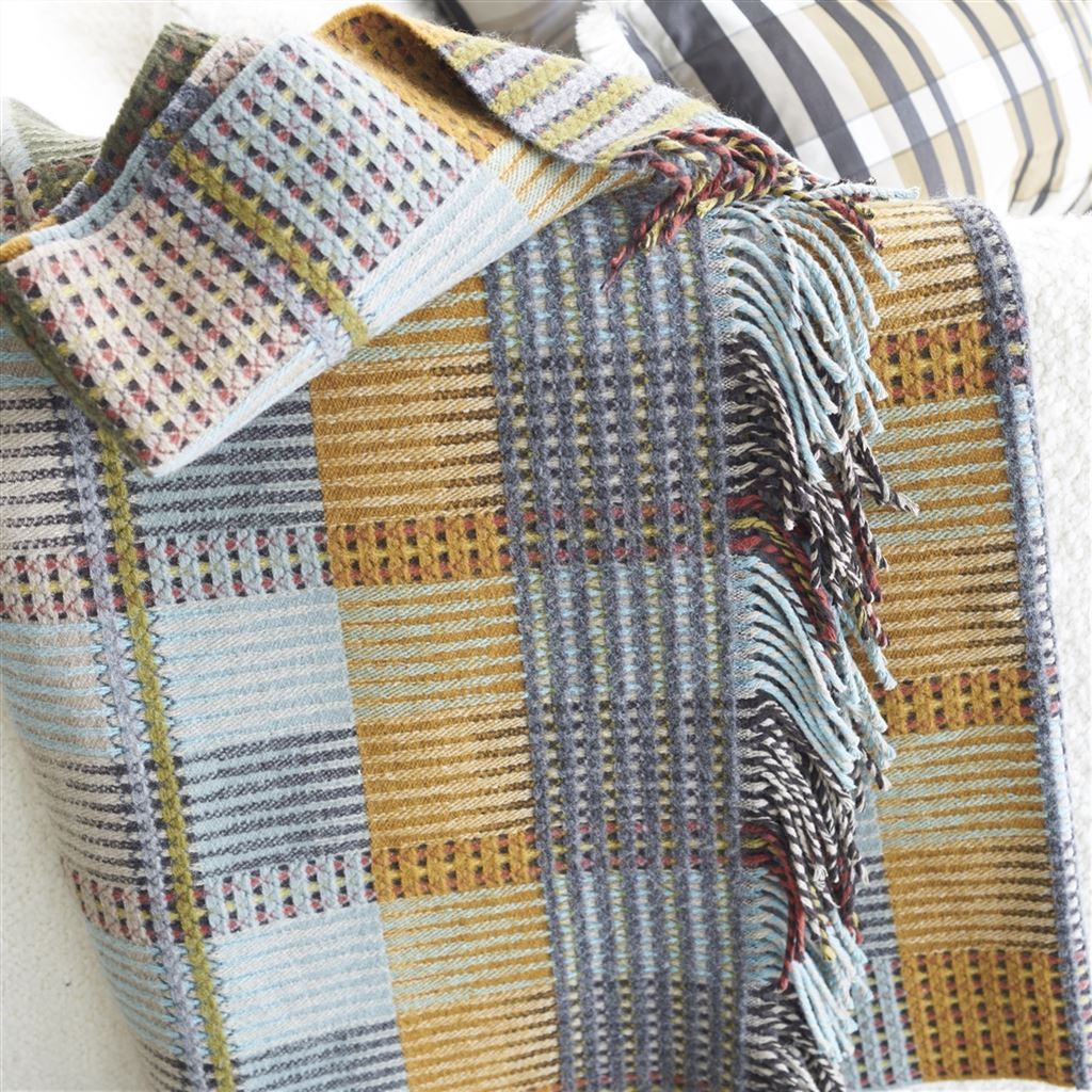 Close up - Tasara Ochre Woven Throw by Designers Guild | Fig Linens 