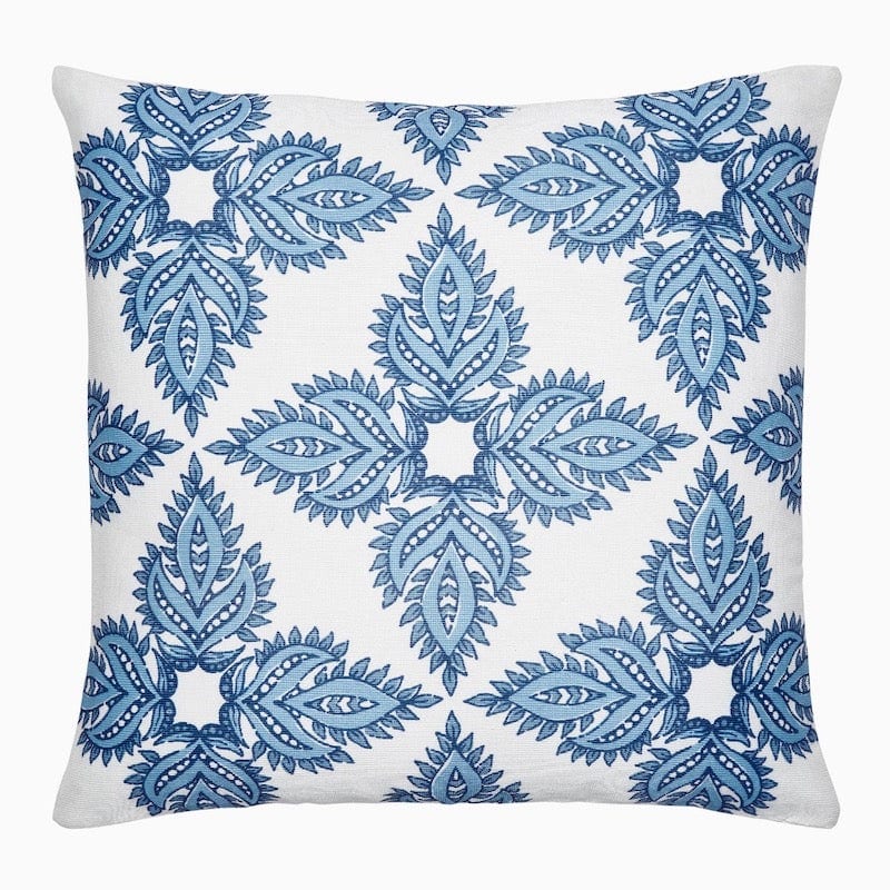 Fazil Ikat Blue White Cotton Linen Print Pillow Cover (John