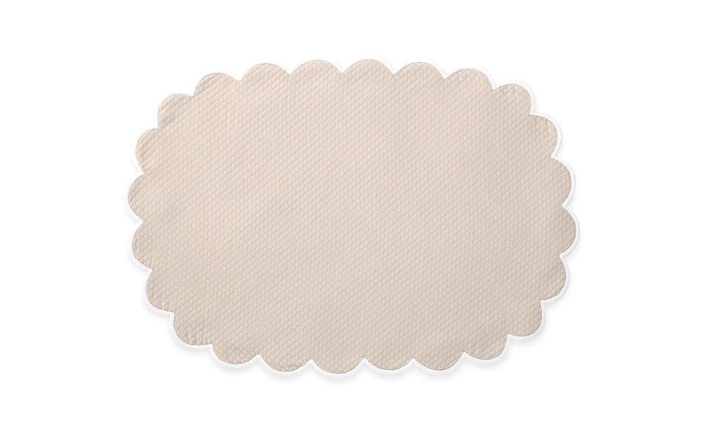 Pastel Pink Linen Round Table Mats With Scallop Edges in White 