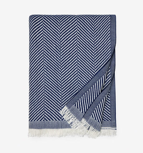 Costa Navy Blue Throw Blanket by Sferra Fine Linens - Fig Linens and Home