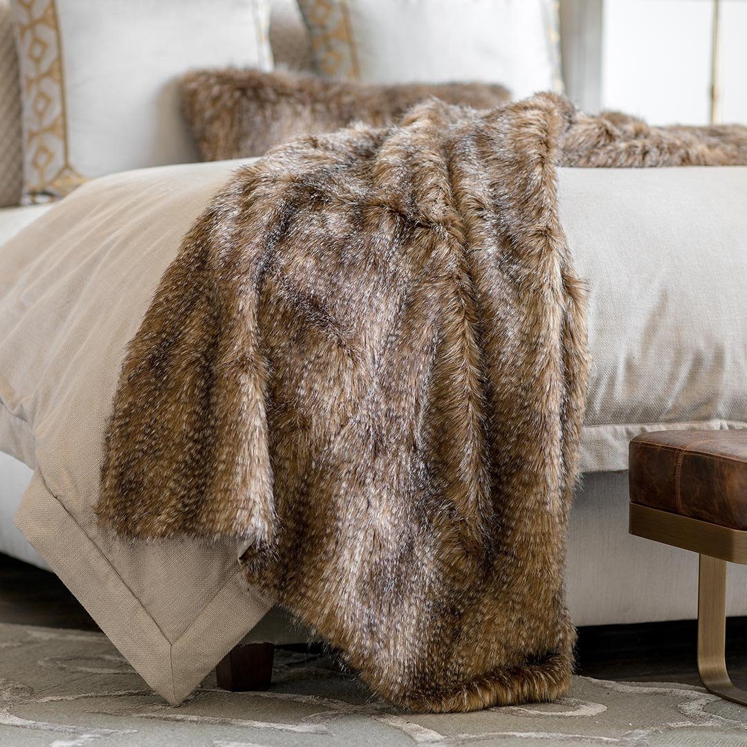 Lili Alessandra Faux Fur Decorative Pillows & Throw in Chestnut