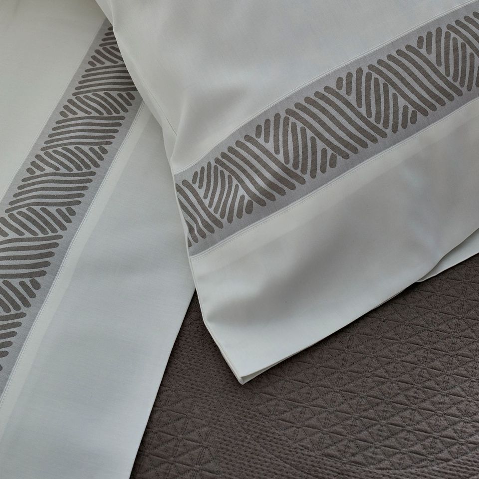 Closeup - Anatolia Bone & Ash Sheet Sets - The Met x Ann Gish | Fig Linens