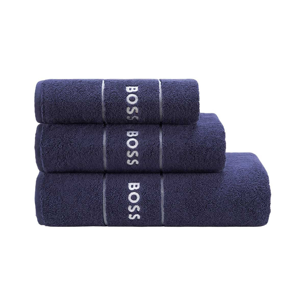 Plain Navy Bath Towels by Hugo Boss | Fig Linens