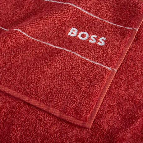 Closeup - Plain Red Bath Towels by Hugo Boss | Fig Linens