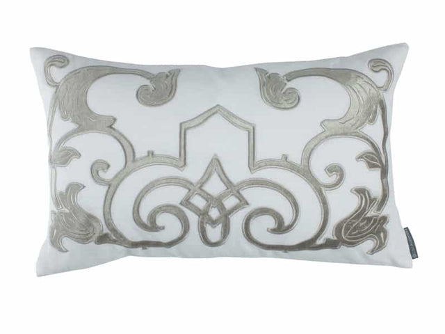 Fig Linens -Mozart White & Ice Silver Lumbar Pillow by Lili Alessandra