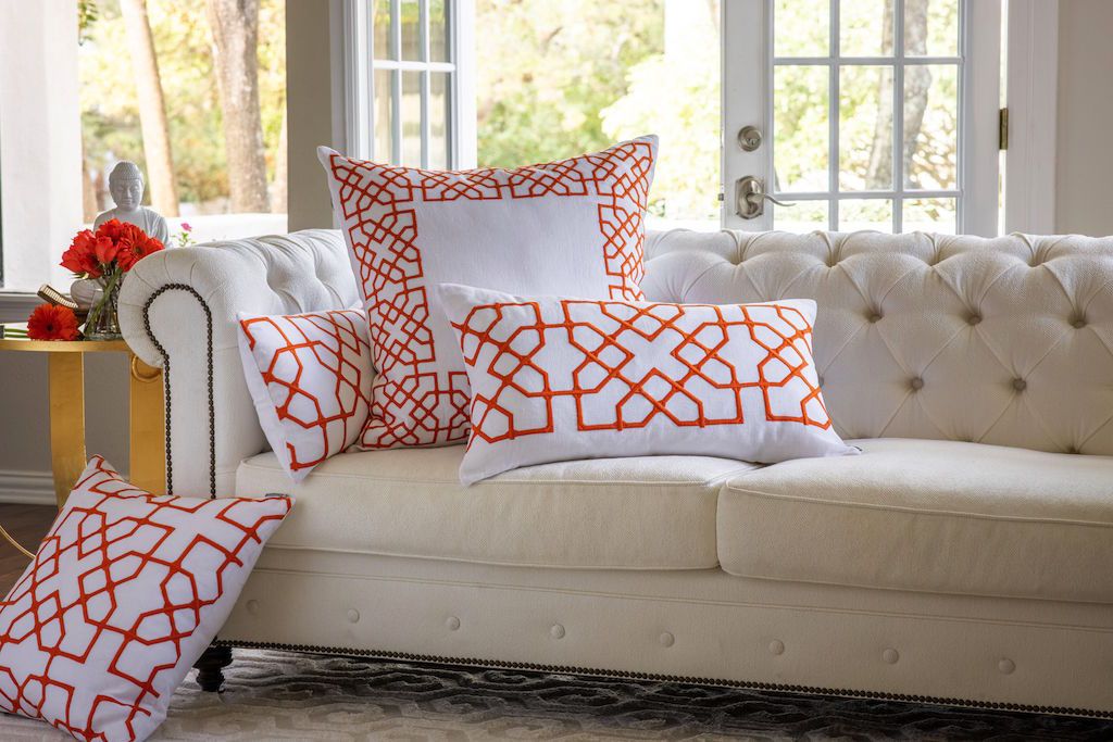 Franco White & Vermillion Euro Pillow by Lili Alessandra - Fig Linens - Lifestyle